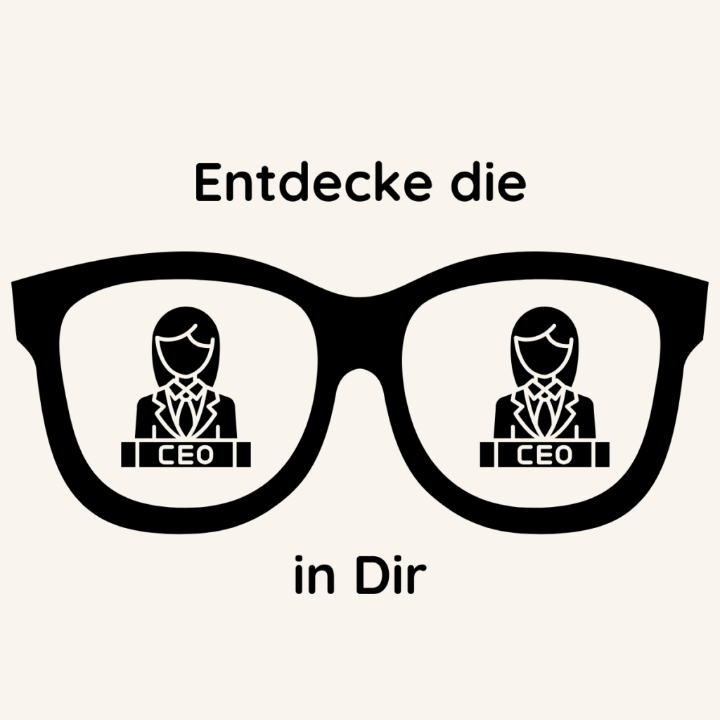 Illustration einer Brille mit zwei weiblichen CEOs als Symbol für Selbstführung und Umsetzung im Business-Mentoring für Mamas